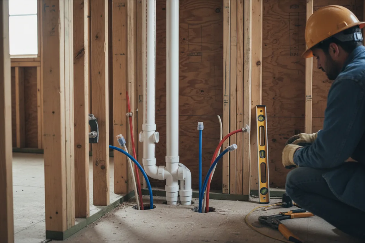 Drain and supply rough-in during Sump Pump Repair in Friend
